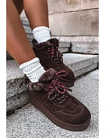 Dámské kožené semišové sněhule s šněrováním Big Star model 22386368 Hnědé - Big Star Shoes