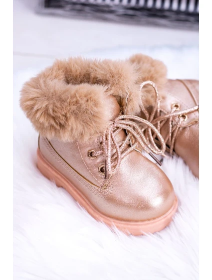 Ocieplane Dziecięce Botki Trapery Różowe Złoto Fobos