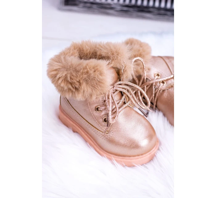 Ocieplane Dziecięce Botki Trapery Różowe Złoto Fobos