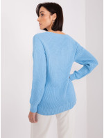Svetlomodrý dámsky sveter s manžetami