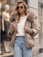 Dámská zimní prošívaná bunda s kožešinou, béžová, FashionStreet TY5994