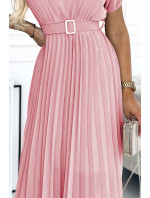 MIA - Dámske plisované midi šaty v špinavo ružovej farbe so širokým opaskom 465-3