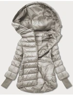 Dámska krátka bunda s pletenými rebrovanými lemami béžová (P22/P3-6636/P3-6023-62)