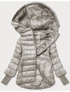 Dámska krátka bunda s pletenými rebrovanými lemami béžová (P22/P3-6636/P3-6023-62)