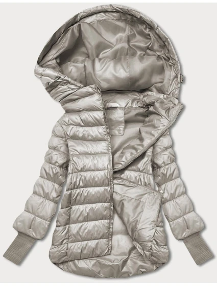 Dámska krátka bunda s pletenými rebrovanými lemami béžová (P22/P3-6636/P3-6023-62)