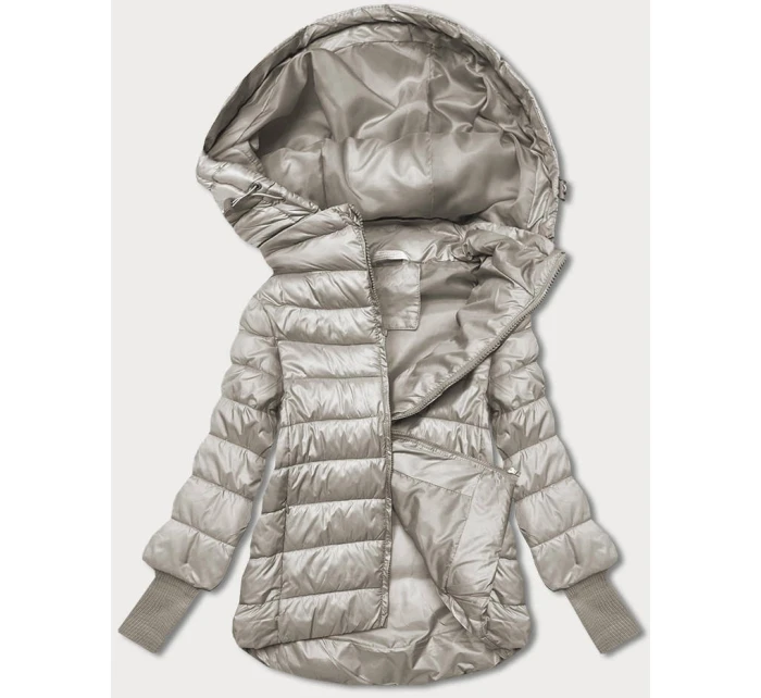 Dámska krátka bunda s pletenými rebrovanými lemami béžová (P22/P3-6636/P3-6023-62)