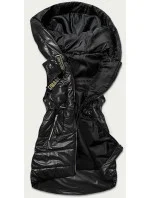 Lesklá čierna vesta s kapucňou (B8130-1)