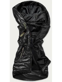 Lesklá čierna vesta s kapucňou (B8130-1)