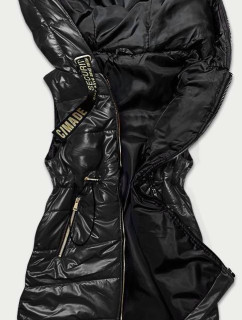 Lesklá černá vesta s kapucí (B8130-1)