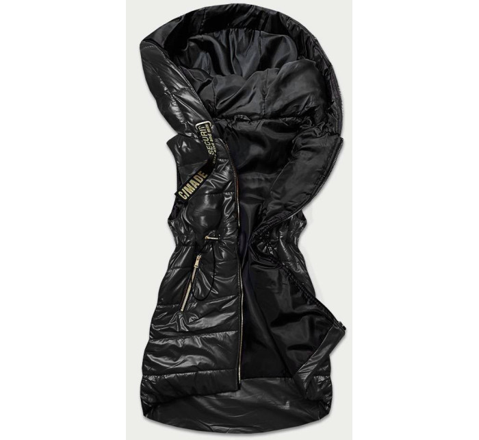 Lesklá černá vesta s kapucí (B8130-1)