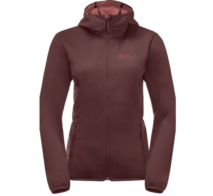 Dámska prechodná bunda s kapucňou Jack Wolfskin Windhain Hoody W softshell červená (1307481_2866)