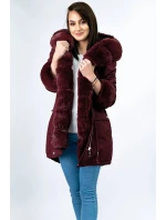 Bavlnená bunda typu parka vo vínovej farbe s kožušinou (xw805x)