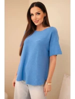 Dámsky sveter s krátkym rukávom voľného strihu modrý Dámsky sveter s krátkym rukávom voľného strihu modrý