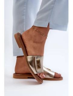 model 21659224 Elegantní Dámské Kožené Žabky Zlaté - Zazoo