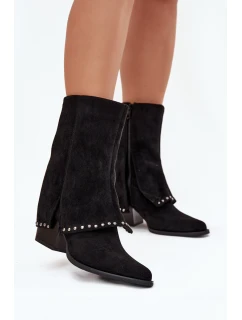 Dámské zimní kozačky s lemem  Černé model 21708525 - VINCEZA