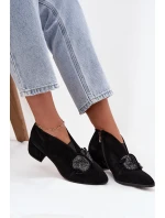 Kožené semišové dámské boty na podpatku s ozdobou model 21713899 Černé - D&A