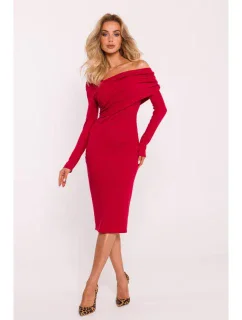 Asymetrické šaty s výstřihem z úpletu červené model 20515136 - Moe