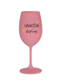 VÁNOČNÍ DOPING - růžová sklenice na víno 350 ml