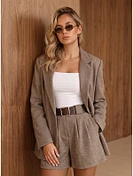 Dámská bunda s kostkovaným vzorem, béžová, FashionStreet PY0154 Dámská bunda s kostkovaným vzorem, béžová, FashionStreet PY0154