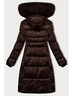 Zimní prošívaná plus size bunda v čokoládové barvě s kapucí model 21248331 - S'WEST Zimní prošívaná plus size bunda v čokoládové barvě s kapucí model 21248331 - S'WEST