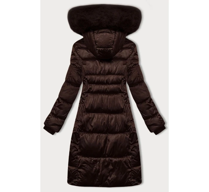 Zimná prešívaná plus size bunda v čokoládovej farbe s kapucňou S'west (B8267-14)