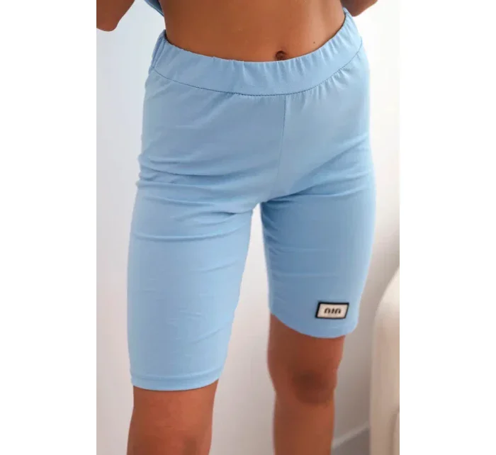 Dámský bavlněný komplet s krátkým rukávem a šortkami modrý