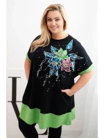 Dámske Plus veľkosť tunika s kvetinovým vzorom a dekoratívne korálky zelená