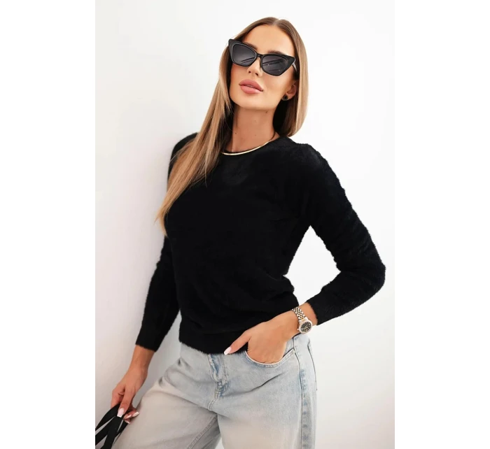 Dámský svetr z alpaky s kulatým výstřihem černý Dámský svetr z alpaky s kulatým výstřihem černý