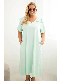 Dámske plus size bavlnené šaty s volánom na ramenách mätová