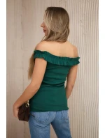 Španielska blúzka s volánikmi zelená
