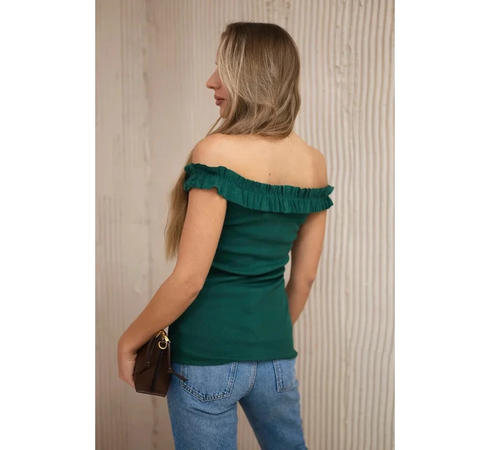 Španielska blúzka s volánikmi zelená