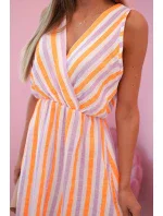 Dámske bavlnené šaty s farebnými pruhmi v neónovej oranžovej farbe