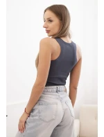 Dámske pruhované tielko s ozdobnou aplikáciou graphite