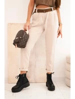 Dámske nohavice so šnúrou na opasok béžové