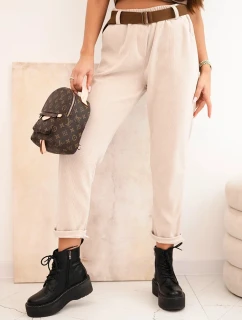 Dámske nohavice so šnúrou na opasok béžové