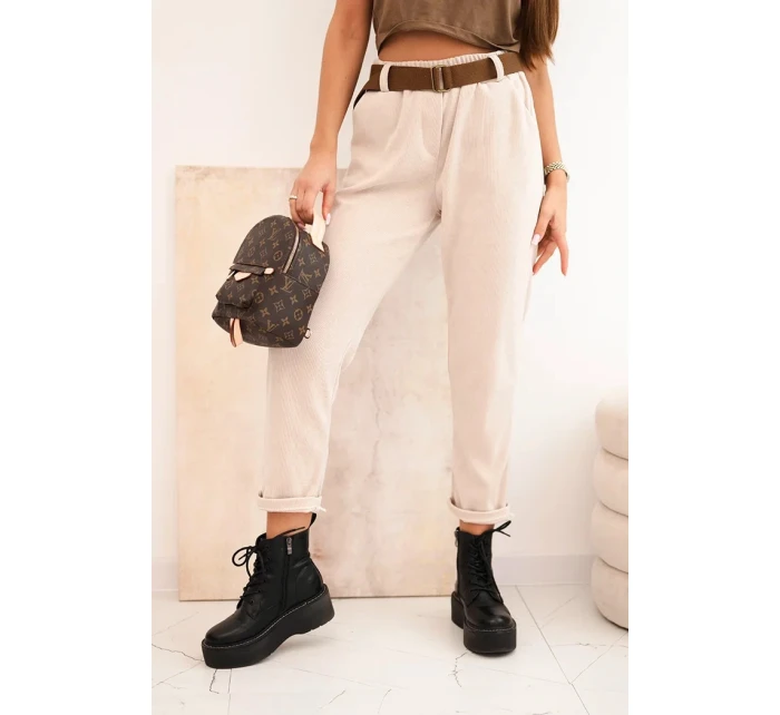 Dámske nohavice so šnúrou na opasok béžové