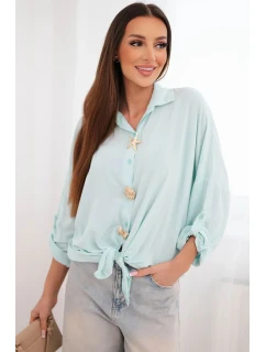 Dámská košile s viskózou a ozdobnými knoflíky a límečkem mátová