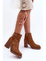 Zamszové Botky Na Podpatku Hnědé model 21632198 - Boto