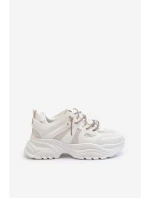 Sneakersy Damskie Na Masywnej Podeszwie Z Ozdobnym Sznurowaniem Białe Relissa