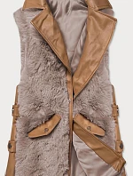 Elegantná vesta z karamelovo-béžovej ekokože a kožušiny (BR9592-48022)