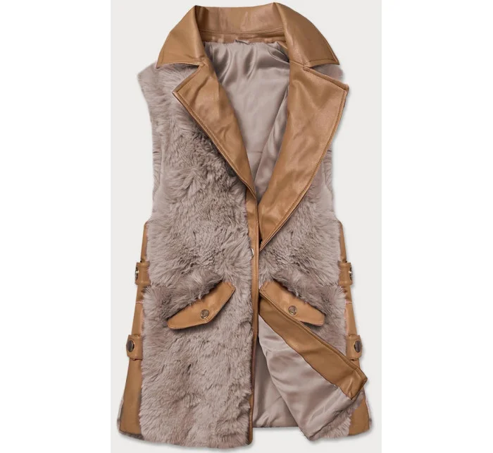 Elegantní vesta v barvě z eko kůže a kožešiny model 15831737 - S'WEST