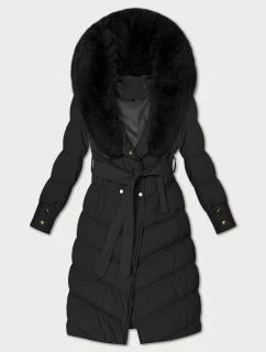 Čierna zimná bunda s kožušinovým golierom S'west (R8500-1)