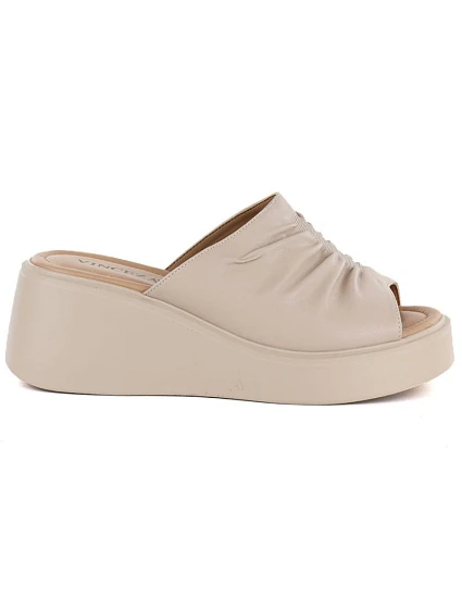 Dámské kožené žabky na platformě beige model 22116363 - VINCEZA