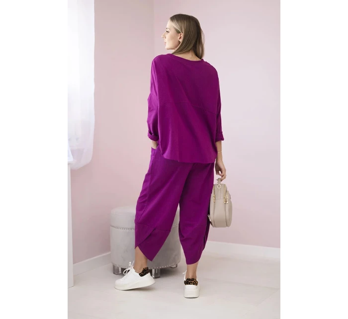 Bavlnená mikina nohavice set slivka