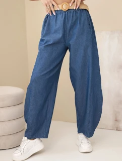 Dámské kalhoty se širokou nohavicí a páskem tmavě džínové