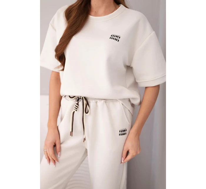 Dámský viskózový komplet máslový s krátkým rukávem a kalhotami s model 22030090 nohavicí světle béžový - K-Fashion