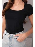 Dámska bambusová blúzka s krátkymi rukávmi a širokým výstrihom basic black