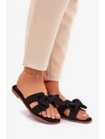 Płaskie Klapki Damskie Z Kokardką Czarne Tobin