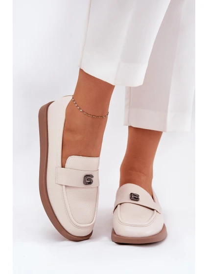 Mokasyny Damskie Eleganckie Z Ozdobnym Małym Detalem Vinceza 62208 Beżowe