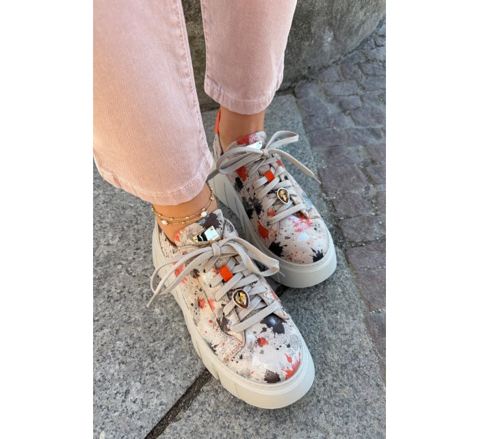 Skórzane Sneakersy Na Platformie Maciejka 06891-18 Beżowe